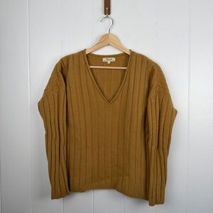 Madewell Resourced Cashmere Ribbed V-Neck Sweater Camel Brown Size M